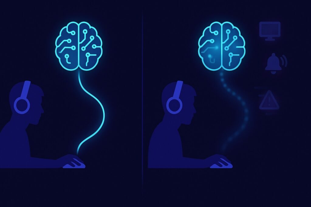 “Comparison vector showing actual reaction time with clear neural signals versus perceived delayed reaction time with blurred visual inputs and slowed neural pathways.”