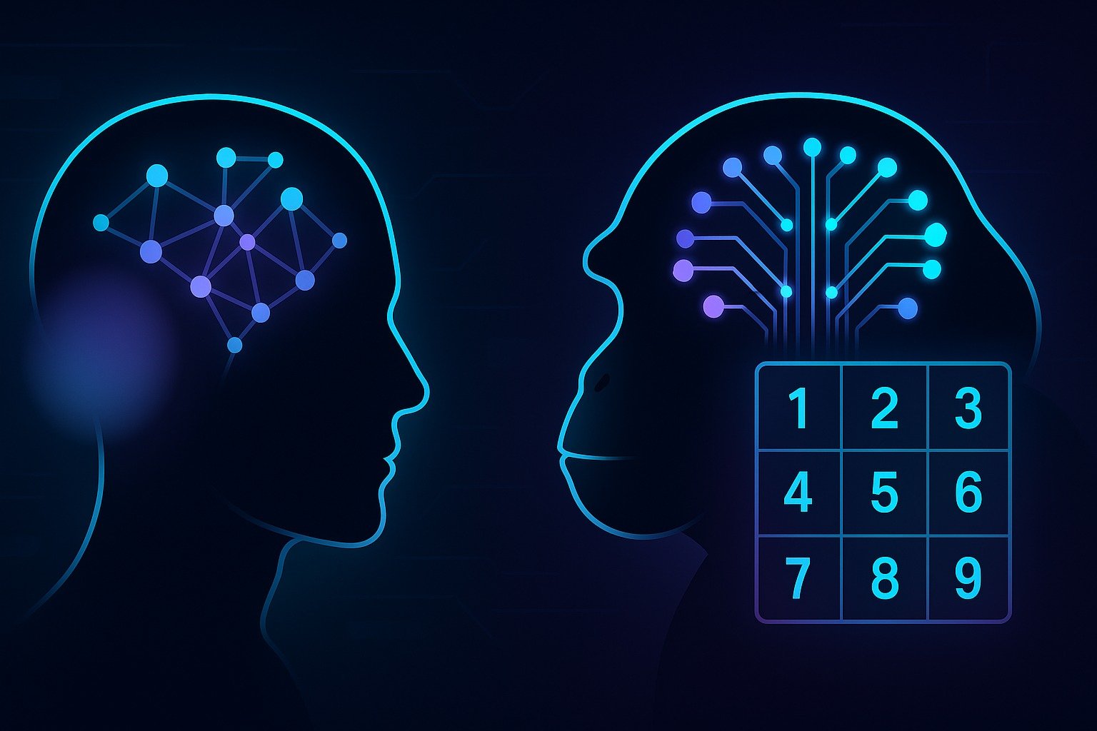 “Neuroscience illustration comparing human attentional blink with chimpanzee snapshot memory advantage using glowing neural pathways and rapid visual processing.”