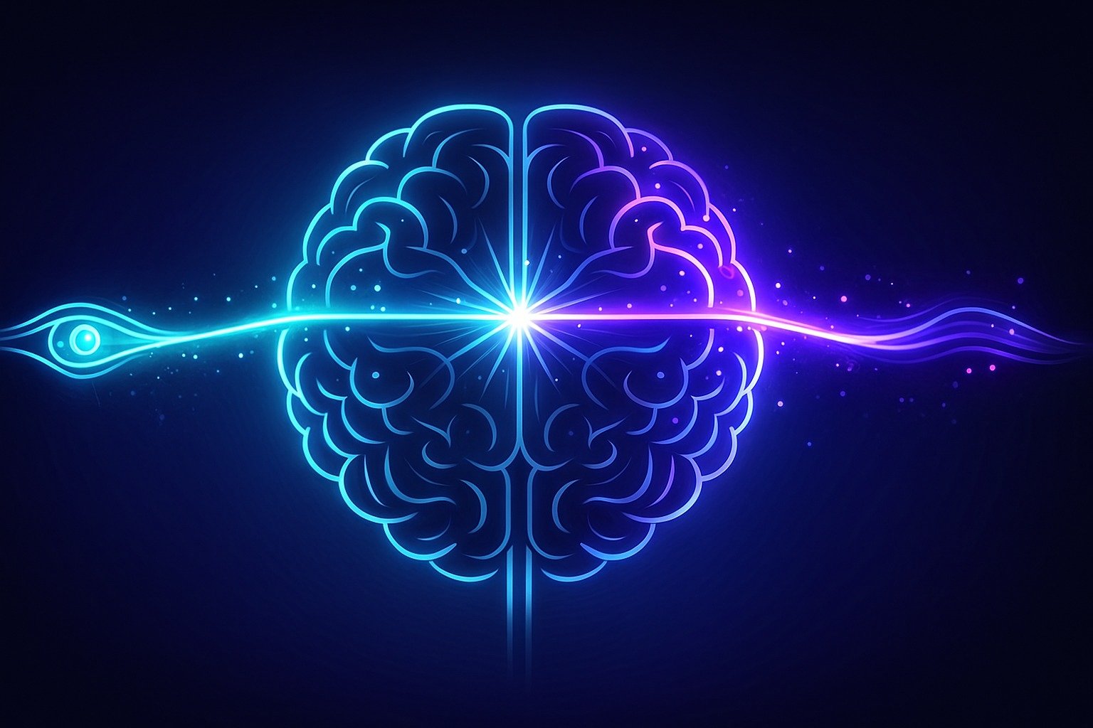 “Neuroscience illustration showing visual input flowing into the brain’s pattern processing center, linking pattern memory and IQ.”