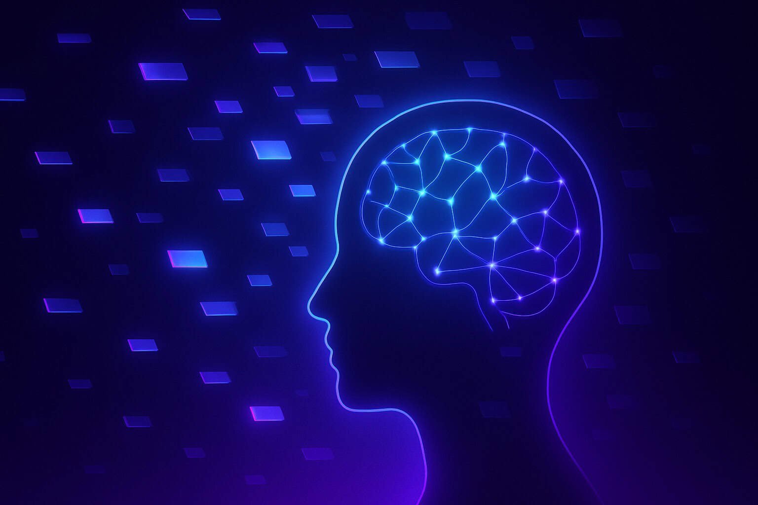 “A digital brain-themed illustration showing fragmented information partially forming a pattern, symbolizing difficulty noticing cognitive patterns.”