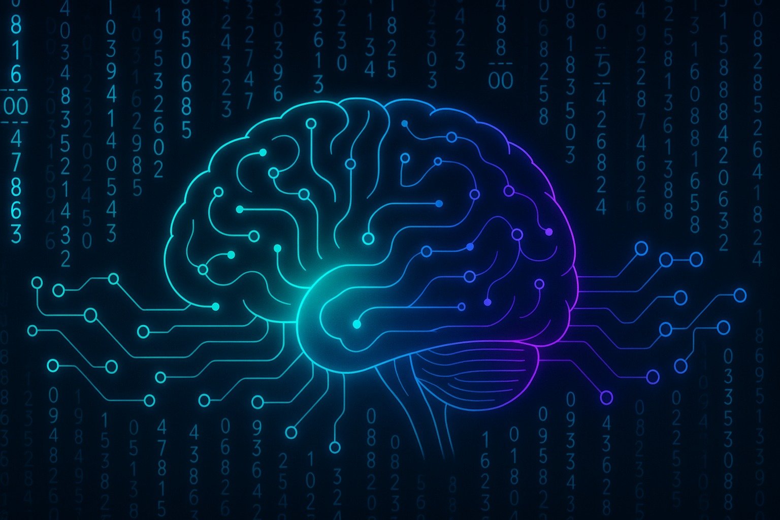 “Futuristic neon brain illustration showing neural circuits processing numerical data, symbolizing how the brain encodes and recognizes number patterns.”