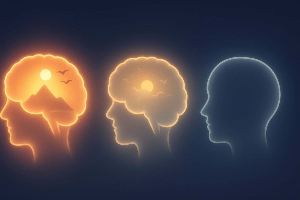 Visual imagery spectrum from hyperphantasia’s vivid mental pictures to aphantasia’s absence of visual imagery.